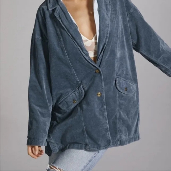 Anthropologie Pilcro Oversized Corduroy Blazer Jacket Coat Shacket Blue - Picture 2 of 7